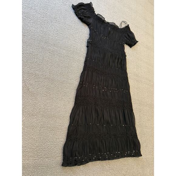 ABS Allen Schwartz Women XXS Sheer Black Sequin Beaded Tiered Ribbon Tie Dress‎ - Picture 14 of 14